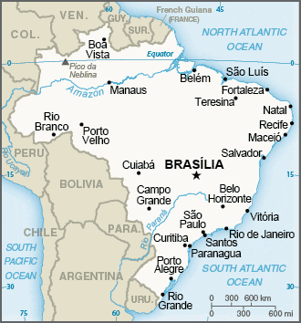 Brazil Political Map With Capital Brasilia, National Borders And